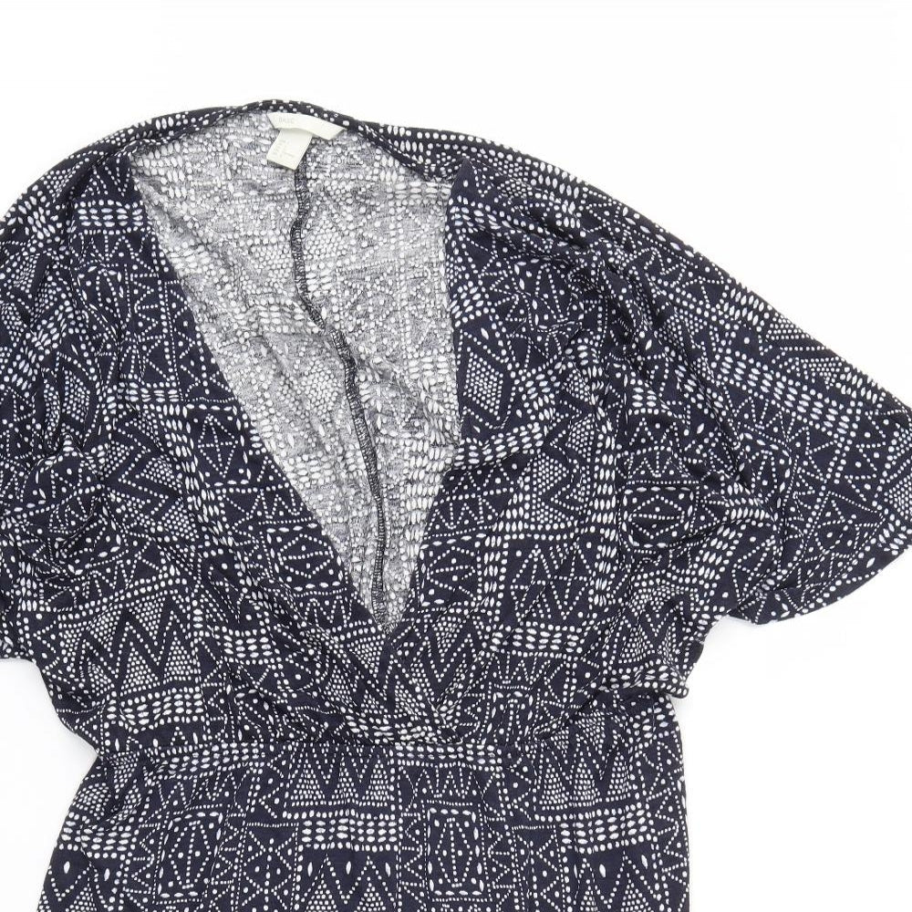 H&M Womens Blue Geometric  Wrap Dress  Size L