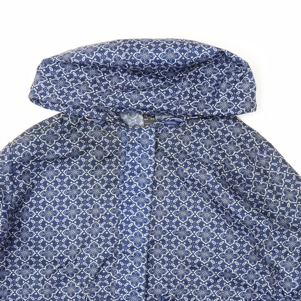 George Womens Blue Geometric  Rain Coat Coat Size 16