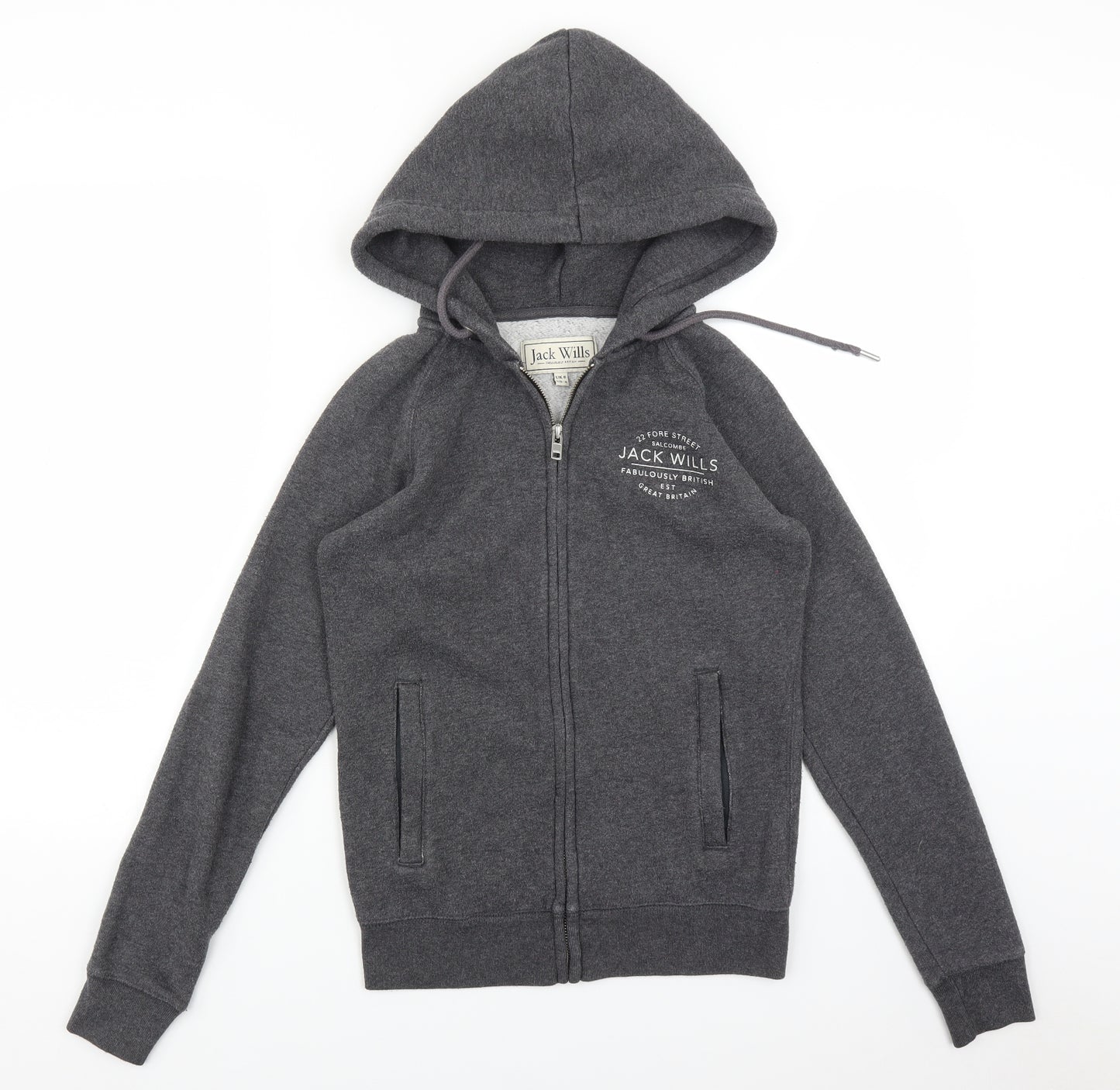 Jack Wills Womens Grey   Full Zip Hoodie Size 8