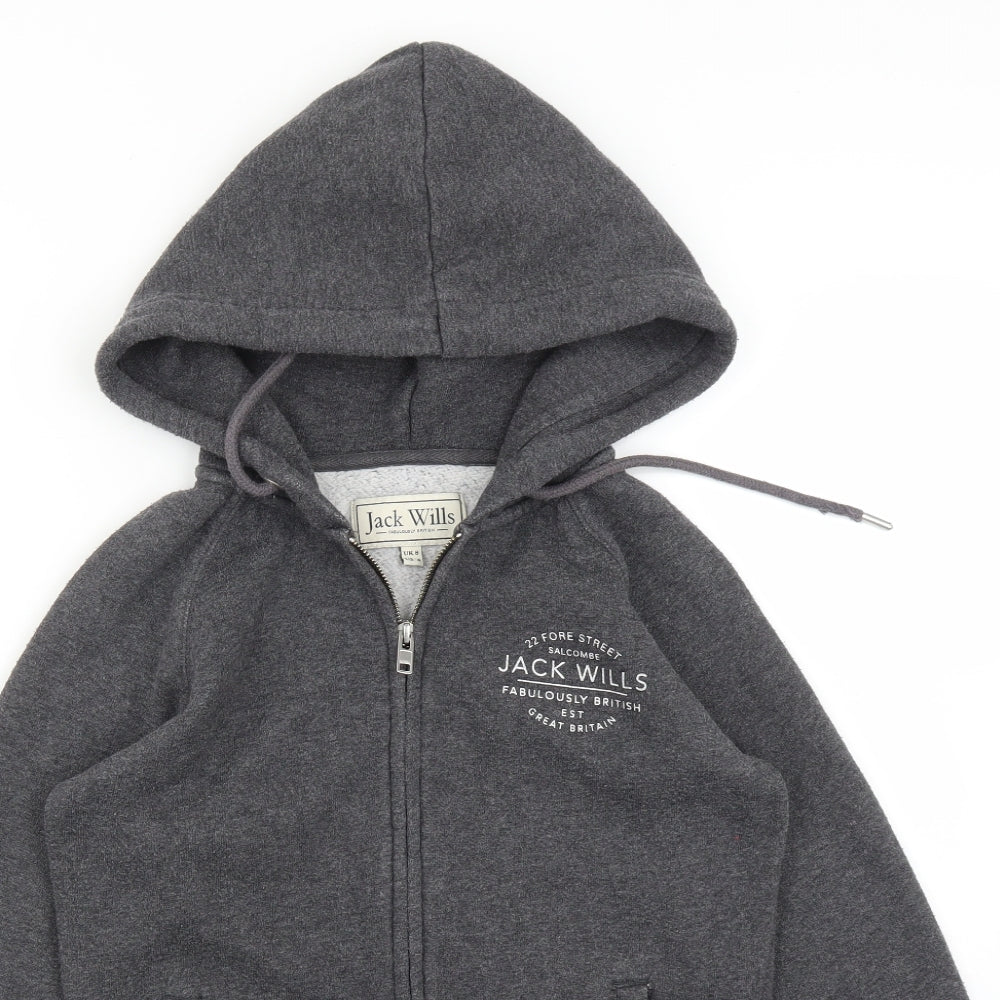Jack Wills Womens Grey   Full Zip Hoodie Size 8