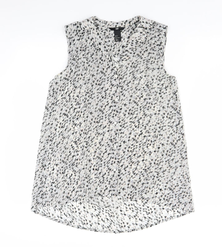 H&M Womens Grey Polka Dot  Basic Button-Up Size 8