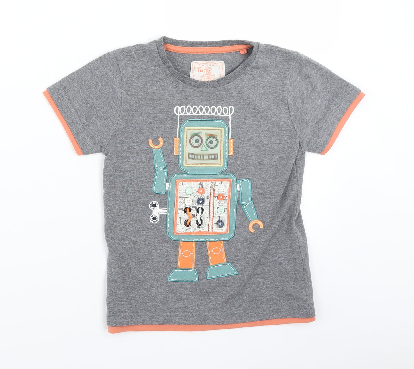 TU Boys Grey   Basic T-Shirt Size 4-5 Years  - Robot