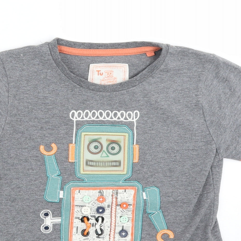 TU Boys Grey   Basic T-Shirt Size 4-5 Years  - Robot