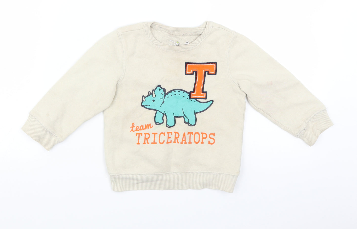 Jumping Beans Baby Beige   Pullover Jumper Size 18-24 Months  - triceratops dinosaur horns