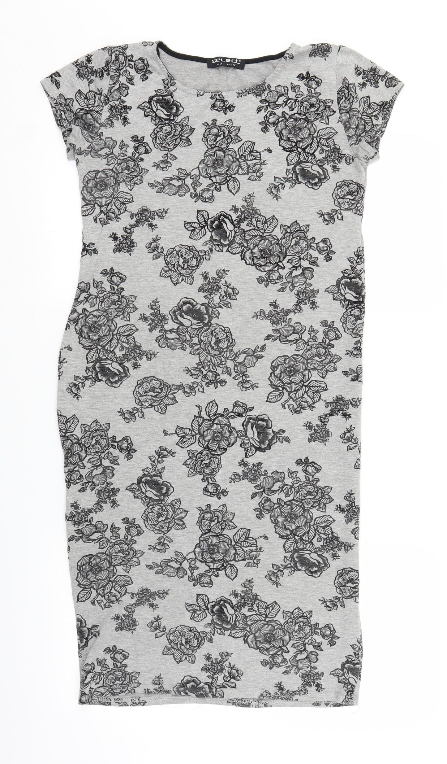 Select Womens Grey Floral  T-Shirt Dress  Size 14