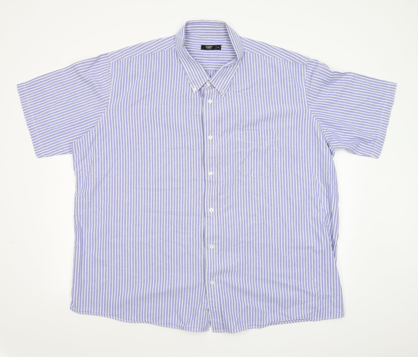 Cotton Traders Womens Blue Striped  Basic Button-Up Size 4XL