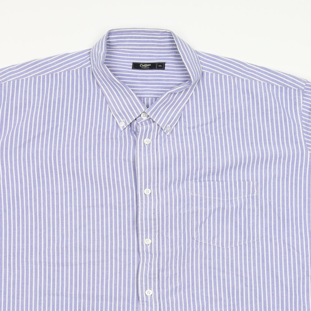 Cotton Traders Womens Blue Striped  Basic Button-Up Size 4XL