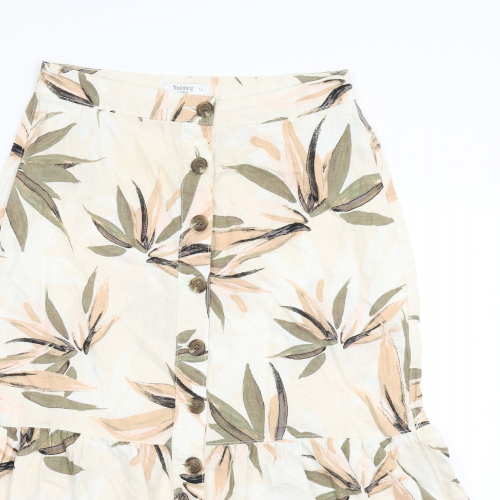 Nutmeg Womens Brown Floral  A-Line Skirt Size 12