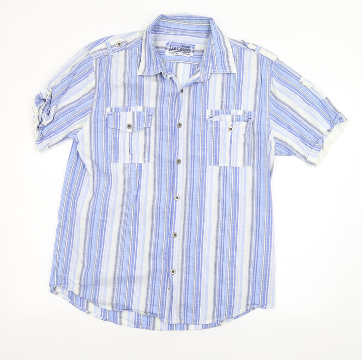 Lee Cooper Mens Blue Striped   Button-Up Size L
