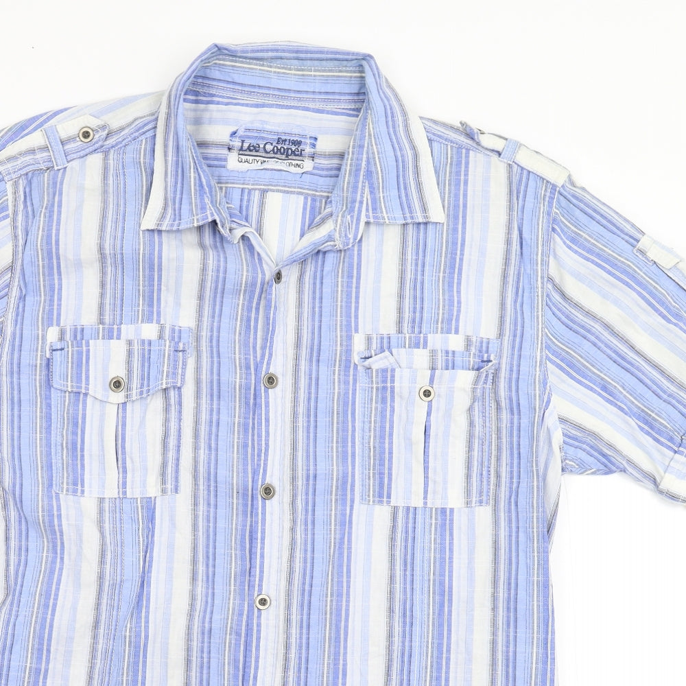 Lee Cooper Mens Blue Striped   Button-Up Size L