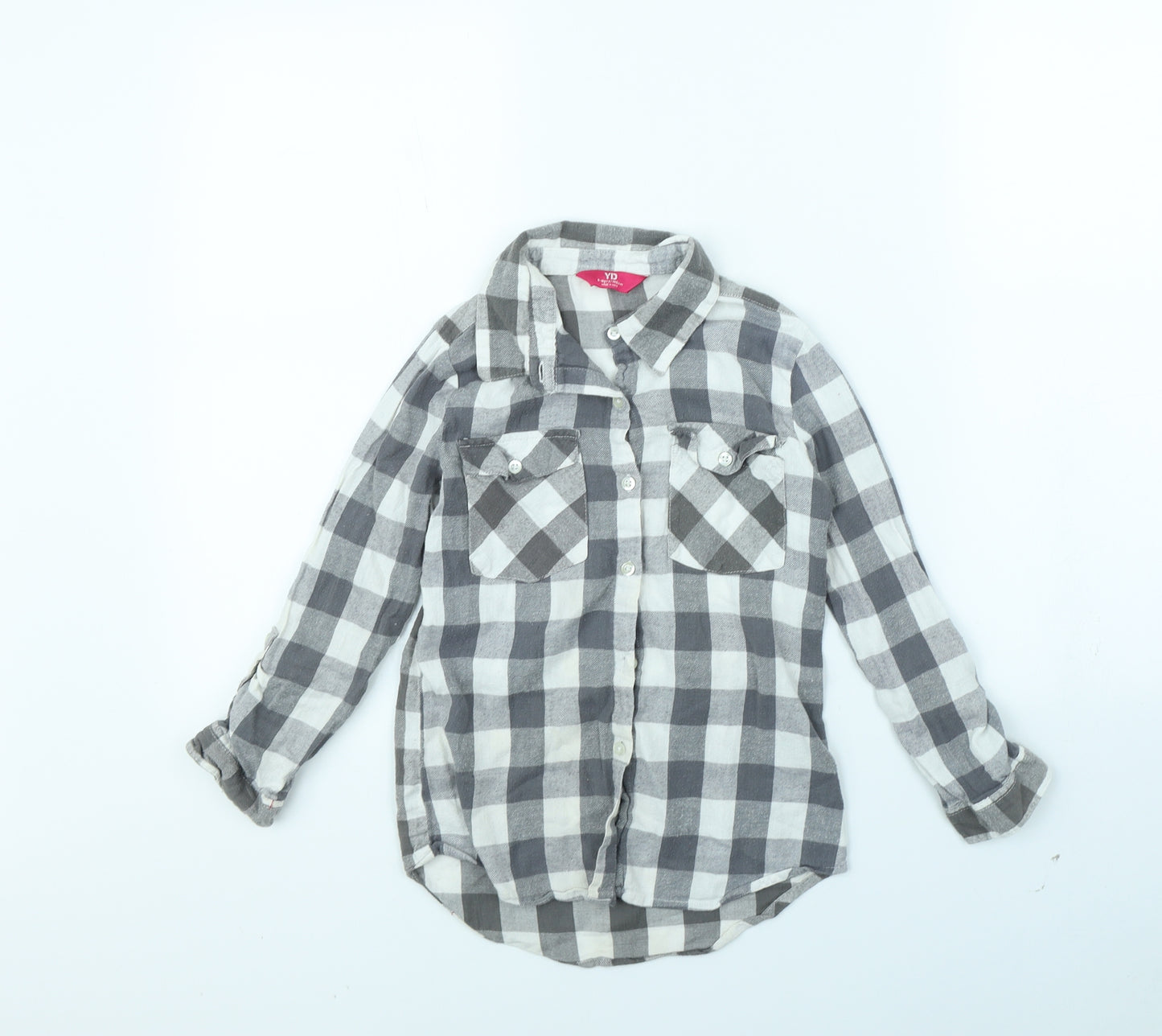 yd Girls Grey Check  Basic Button-Up Size 9 Years