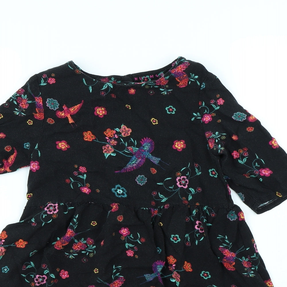 Nutmeg Girls Black Floral  Fit & Flare  Size 8 Years