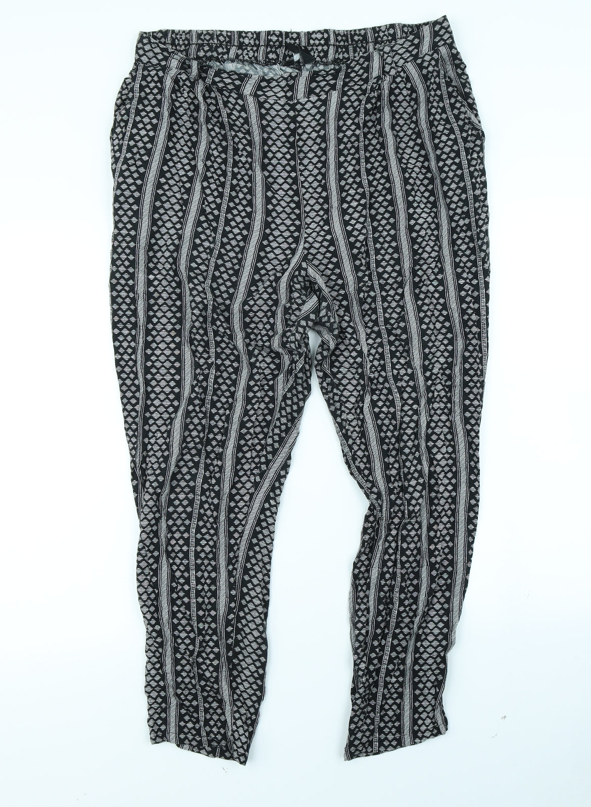 New Look Womens Black Striped Rayon Trousers  Size 16 L30 in