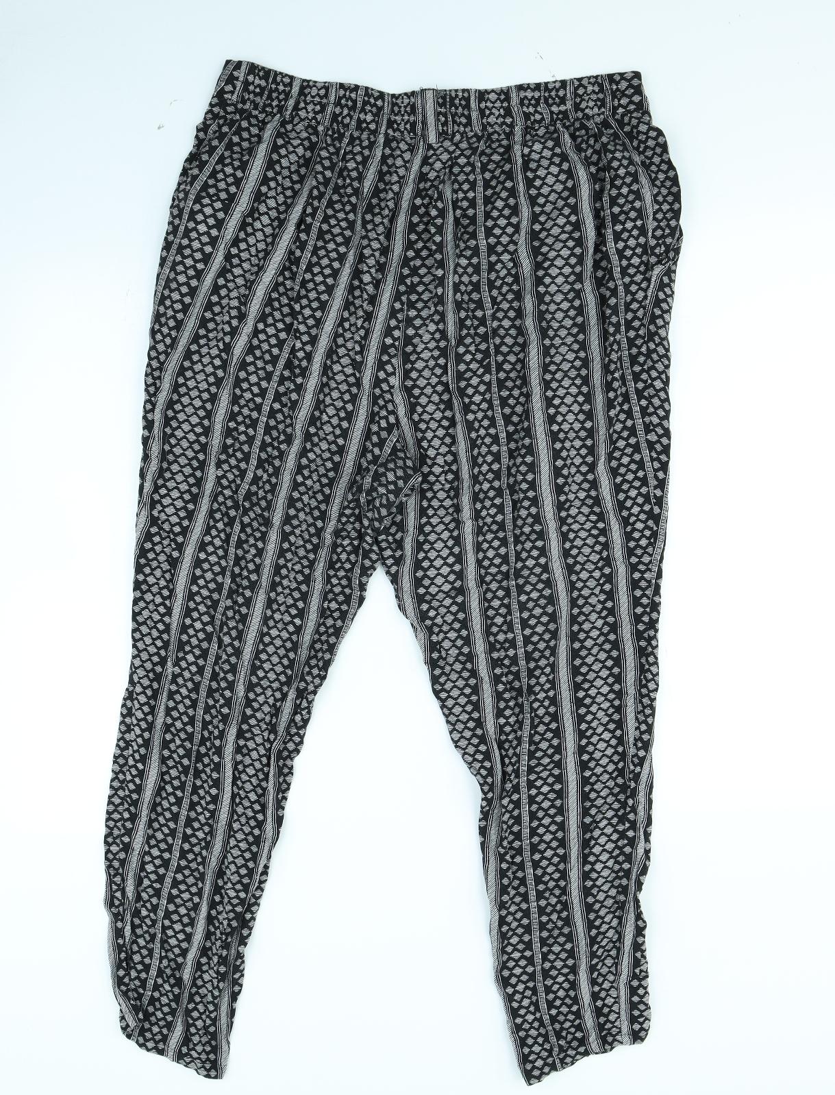 New Look Womens Black Striped Rayon Trousers  Size 16 L30 in