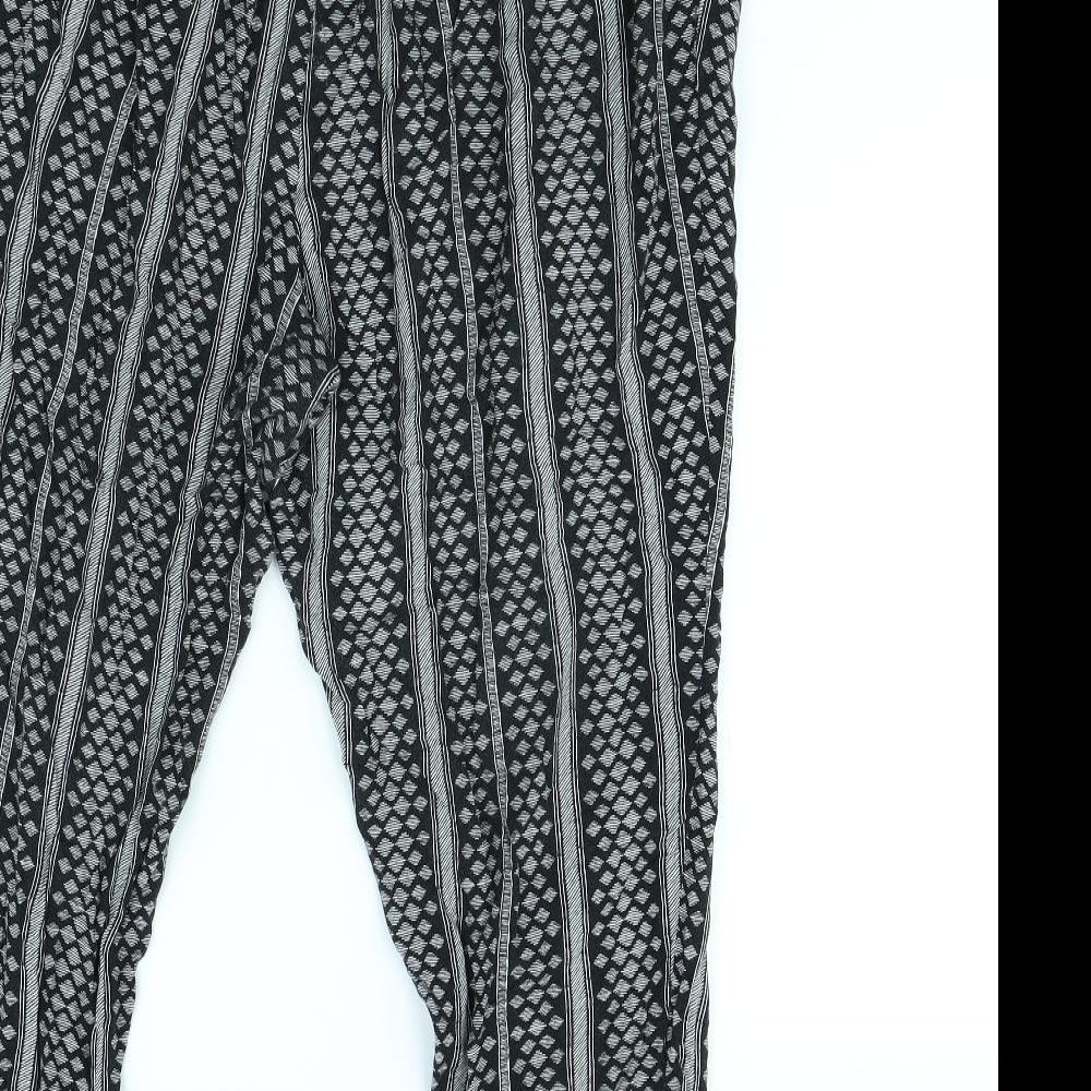 New Look Womens Black Striped Rayon Trousers  Size 16 L30 in