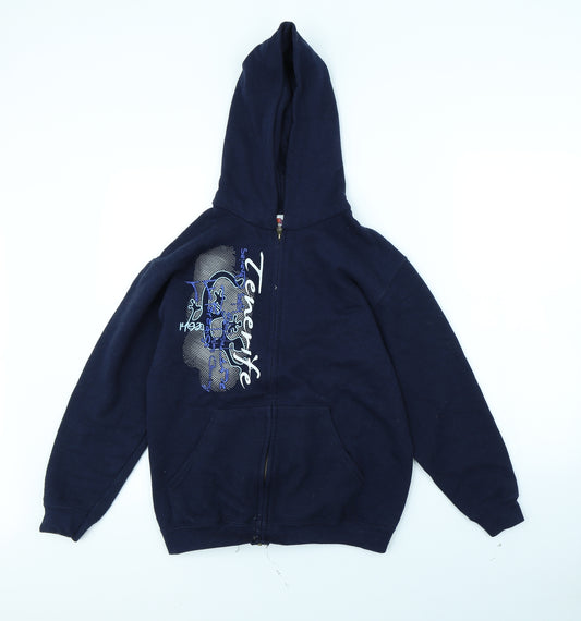 Front view of Fruit of the Loom boys’ blue jacket, size 12, years
