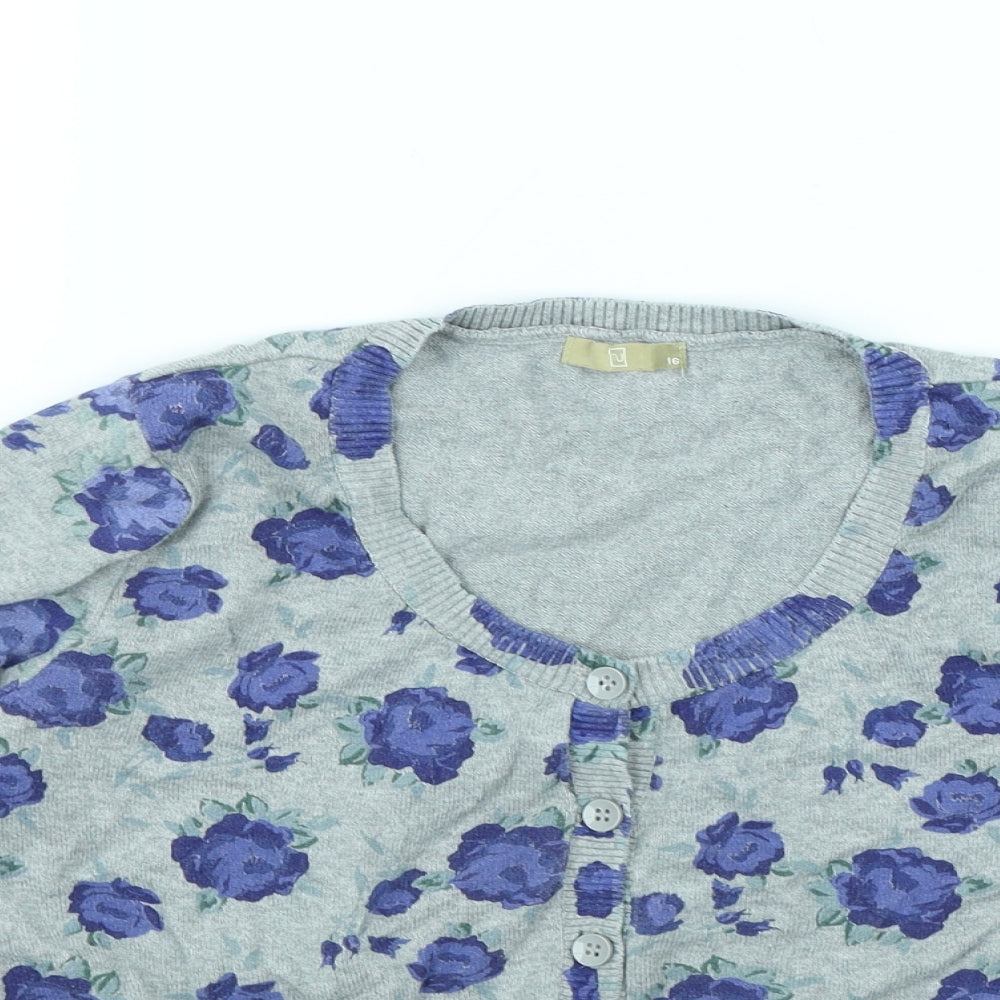 TU Womens Grey Floral  Cardigan Jumper Size 16