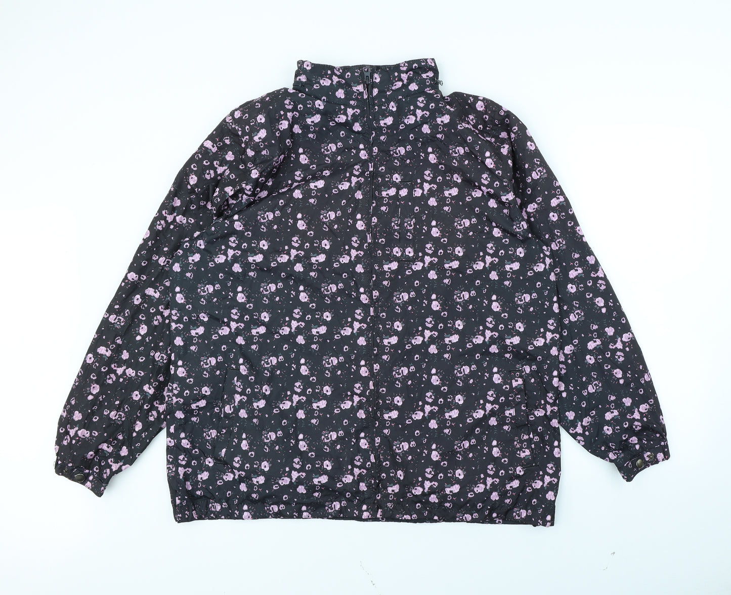 Preworn Womens Black Floral  Rain Coat Coat Size 16