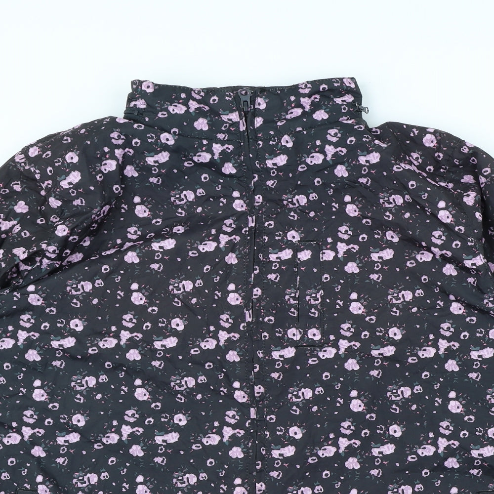 Preworn Womens Black Floral  Rain Coat Coat Size 16