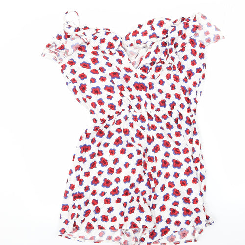George Womens White Floral  Bodysuit One-Piece Size 10