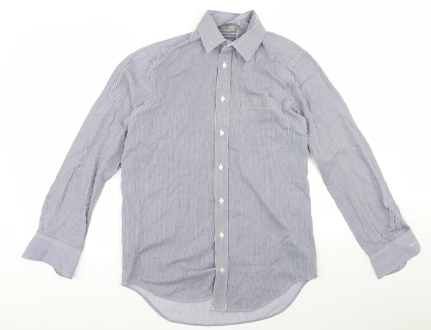 m&s Womens Blue Striped  Basic Button-Up Size 32