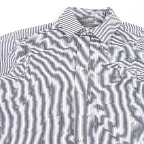 m&s Womens Blue Striped  Basic Button-Up Size 32