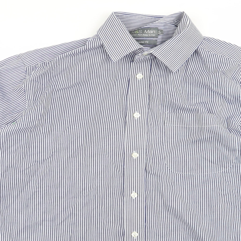 m&s Womens Blue Striped  Basic Button-Up Size 32