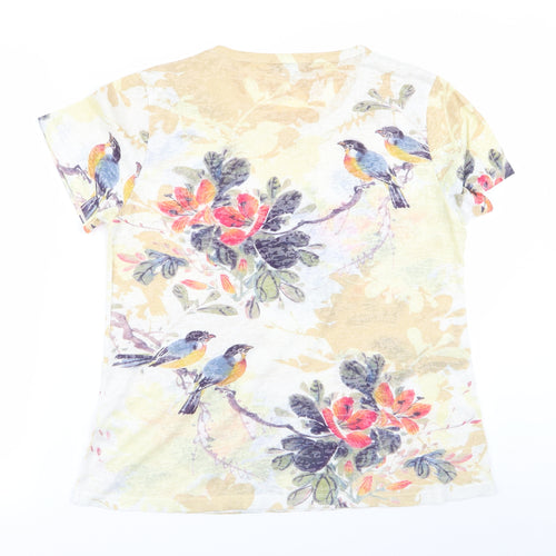 mudflower Womens Brown Floral  Basic T-Shirt Size L