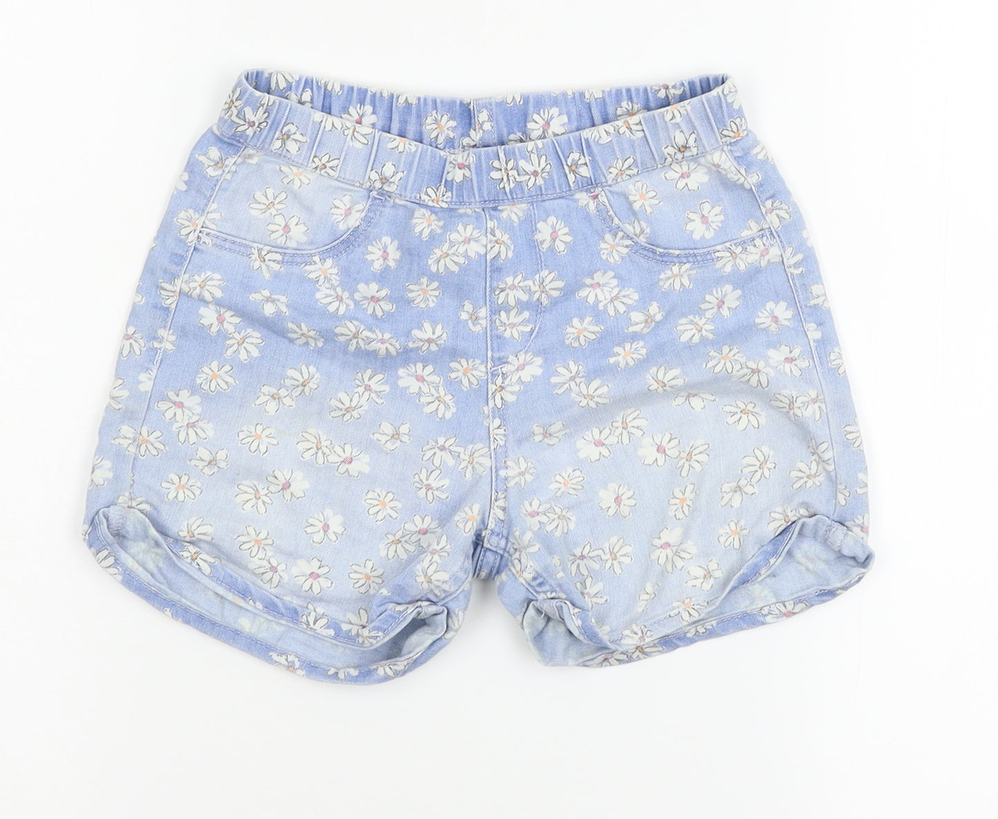 H&M Girls Blue Floral Denim Mom Shorts Size 7-8 Years