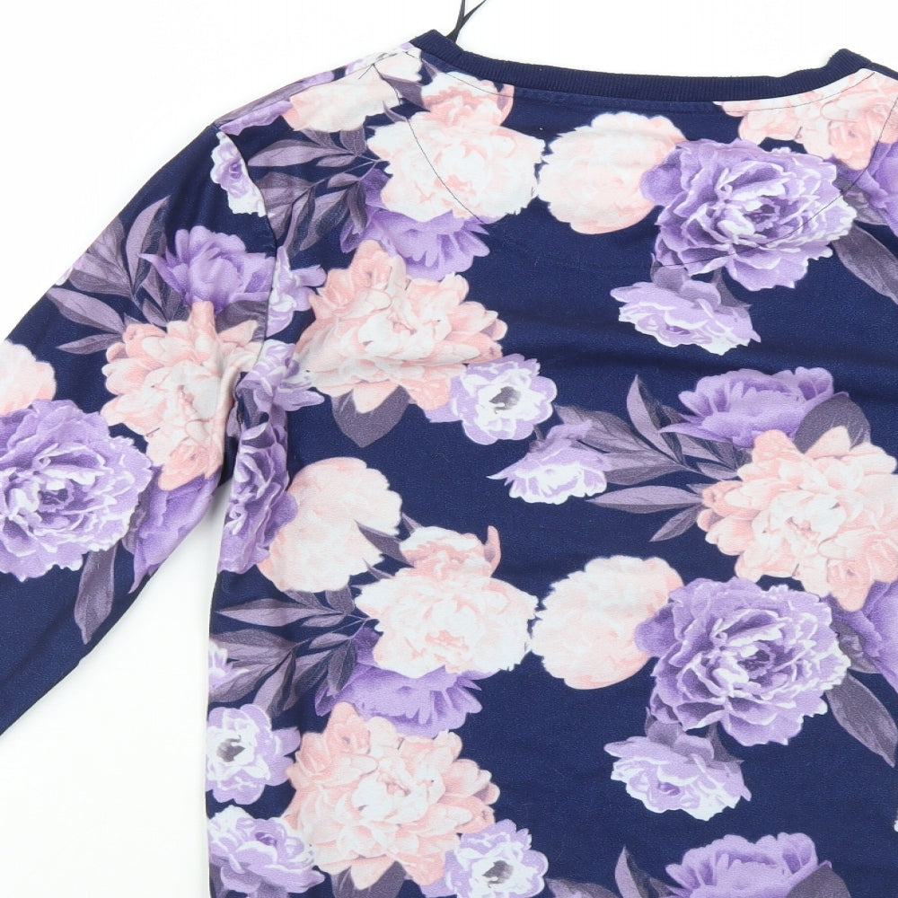F&F Womens Purple Floral  Pullover Sweatshirt Size XS