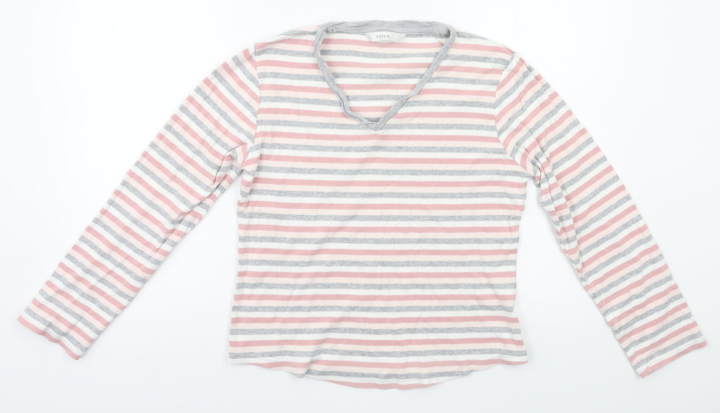 Relax Womens Pink Striped  Babydoll Pyjama Top Size 12