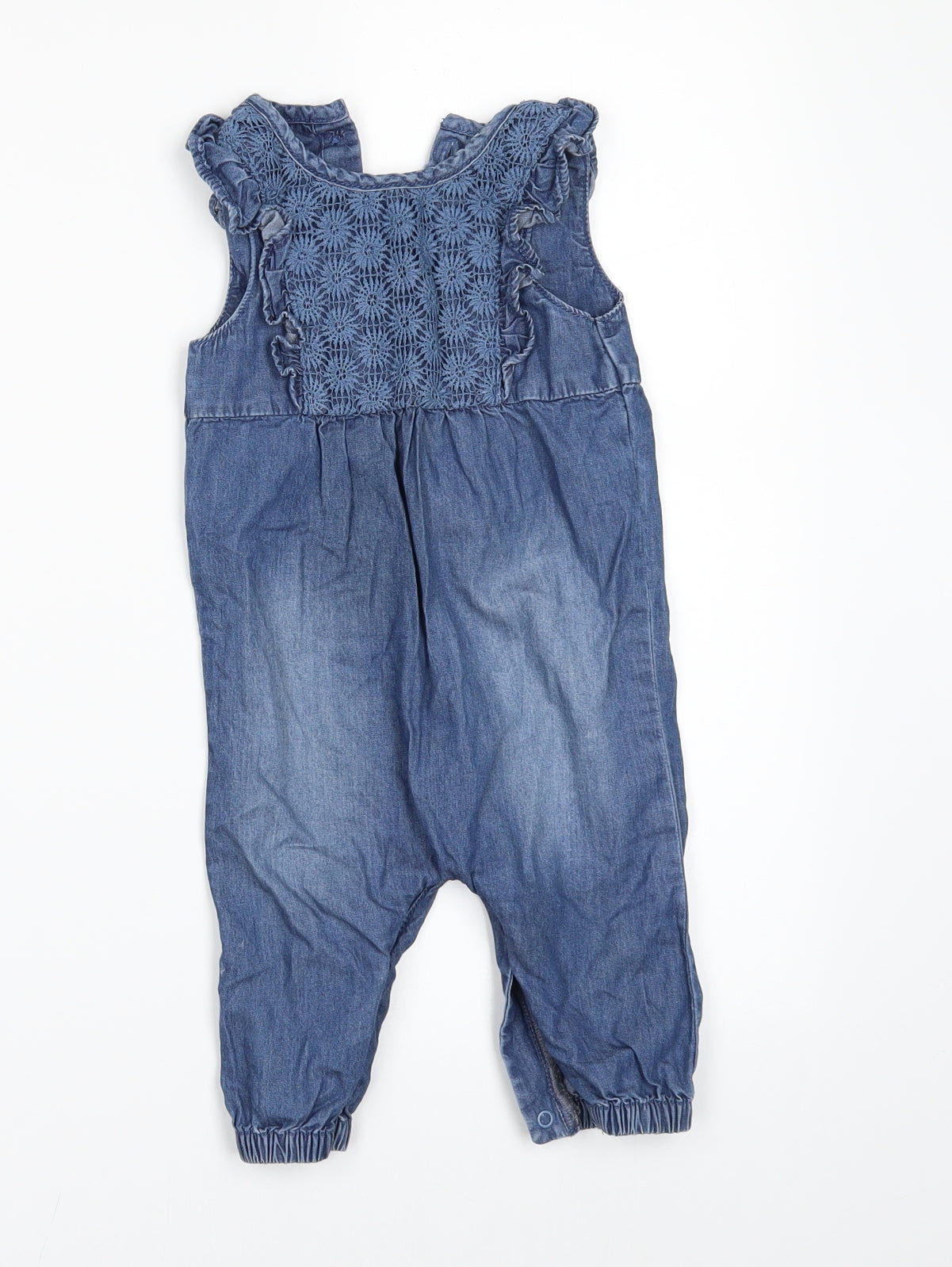 F&F Girls Black  Denim Dungaree One-Piece Size 6-9 Months