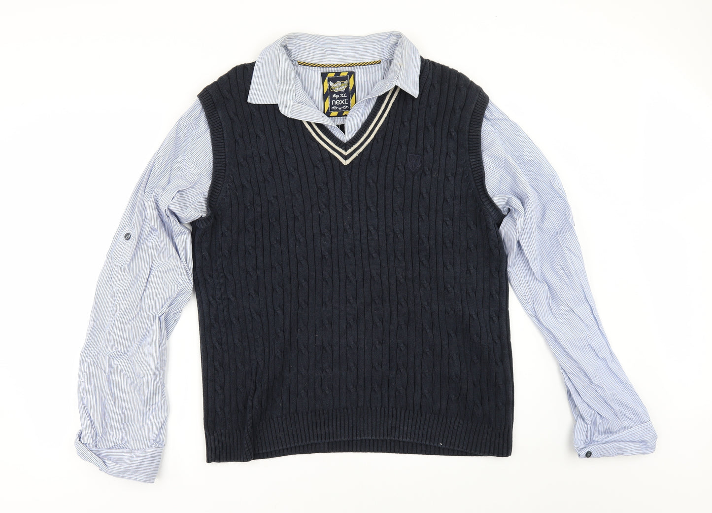 NEXT Mens Blue   Pullover Jumper Size XL  - shirt collar and sleeves