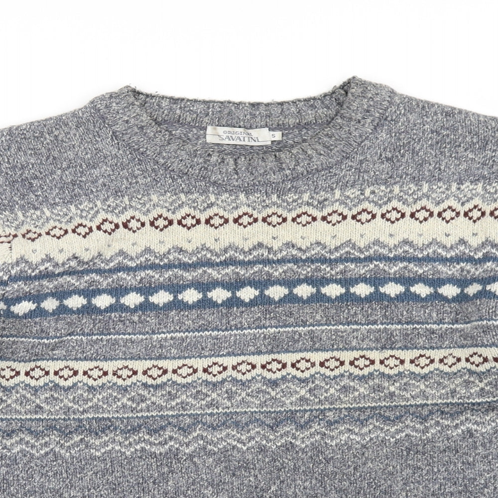 Savanti Mens Blue Geometric  Pullover Jumper Size S