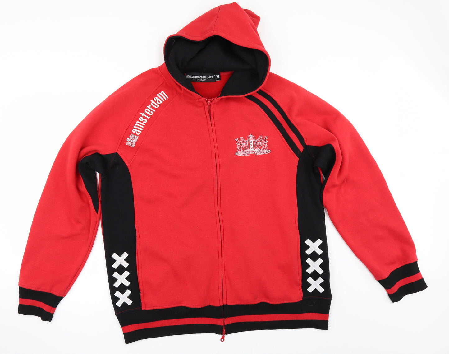 AMSTERDAM LABEL Mens Red   Full Zip Hoodie Size XL  - Amsterdam