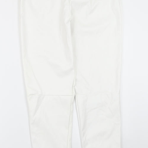 Boohoo Womens White   Trousers  Size 10 L30 in - Leather Effect