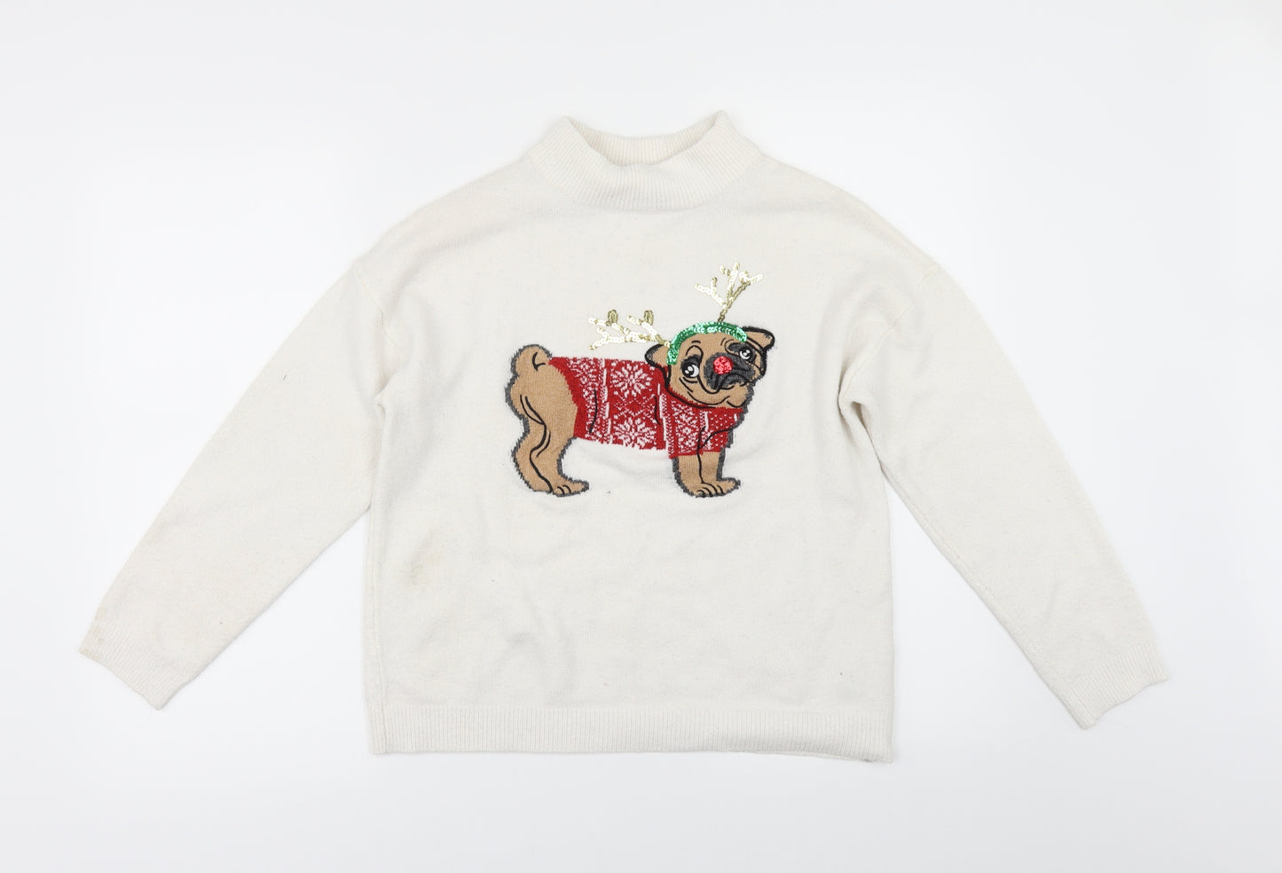 Primark Womens White   Pullover Jumper Size S  - christmas