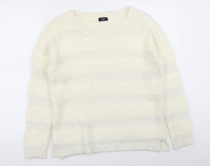 F&F Womens White Striped  Pullover Jumper Size 14