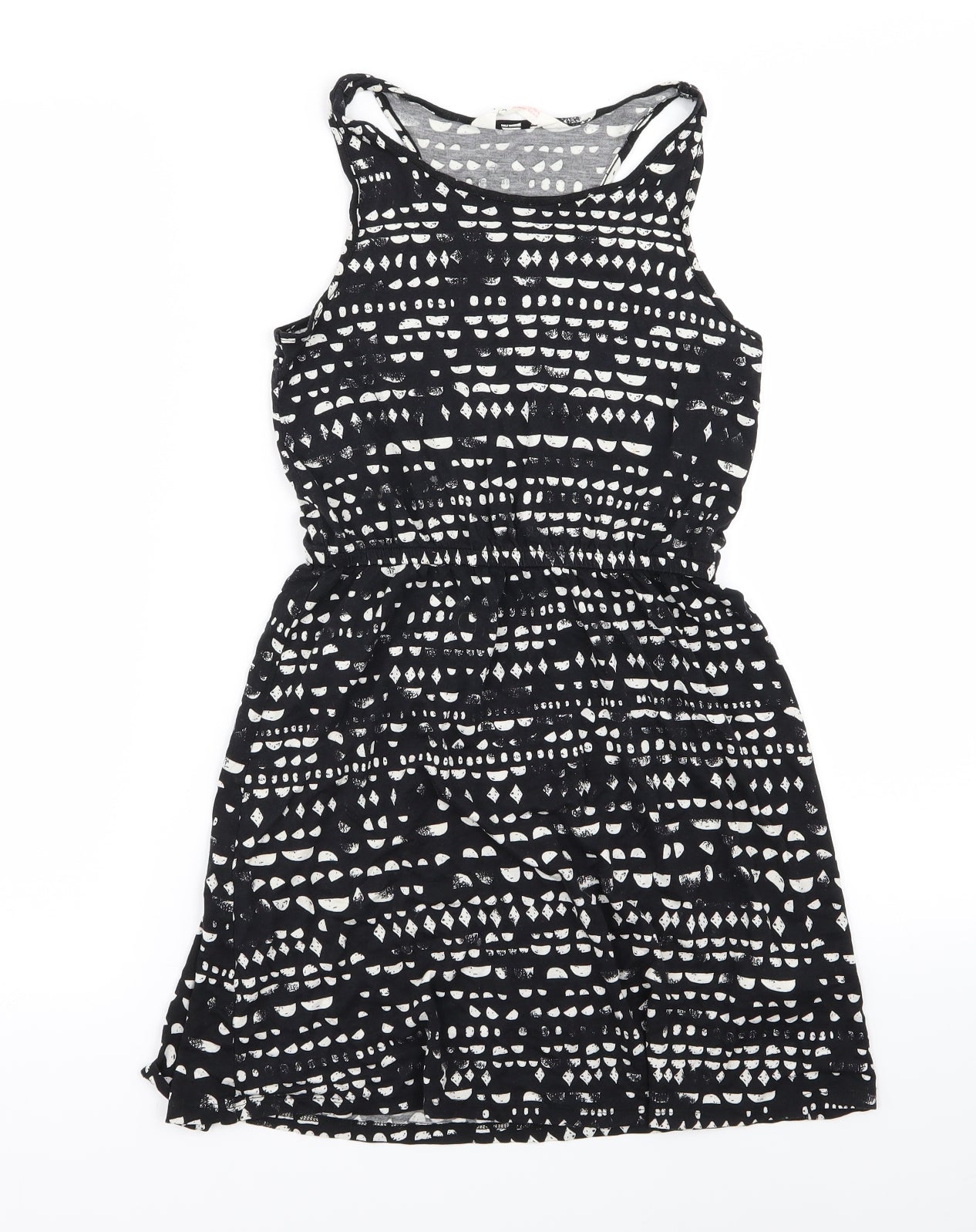 H&M Girls Black Geometric  Fit & Flare  Size 11-12 Years