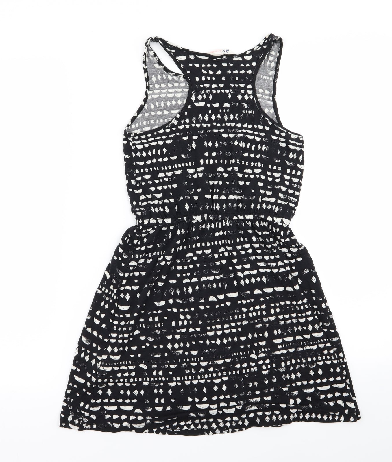 H&M Girls Black Geometric  Fit & Flare  Size 11-12 Years