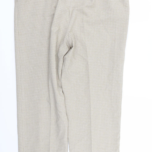 M&S Womens Beige Check  Trousers  Size 14 L25 in