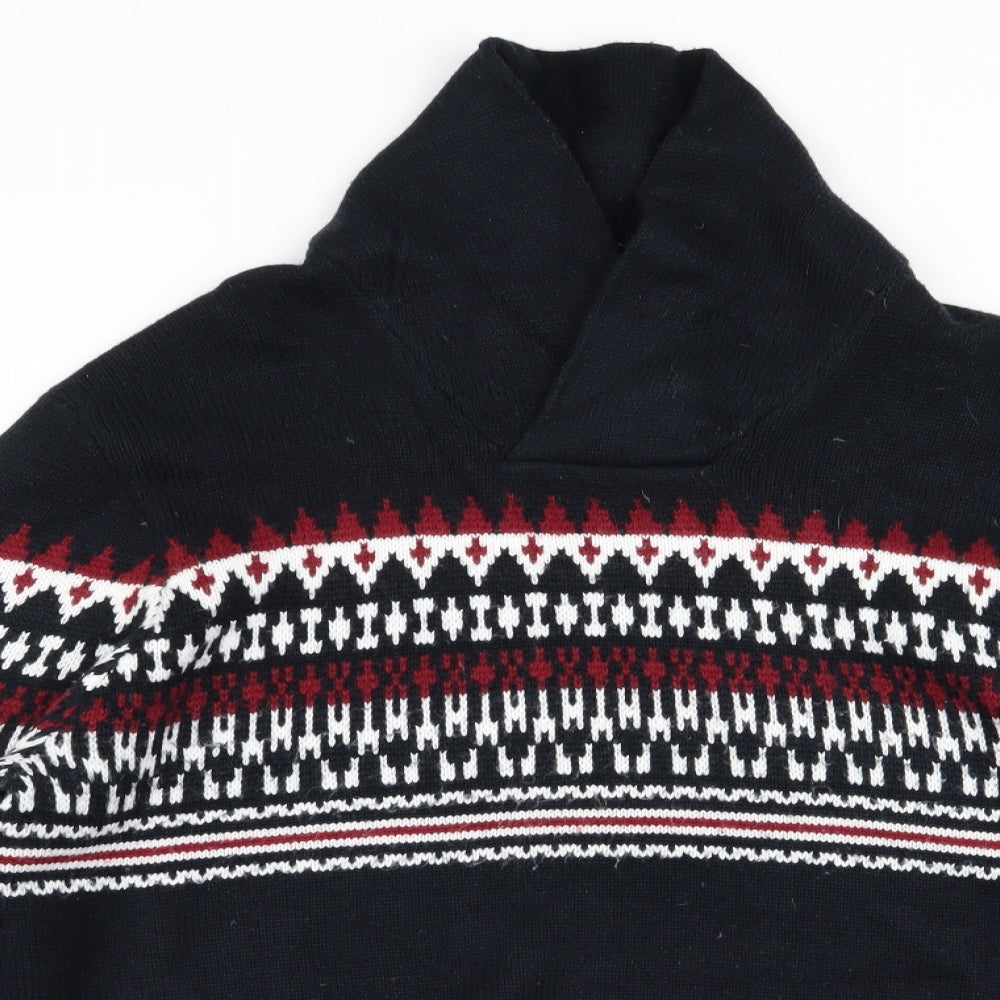 M&Co Mens Black Geometric  Pullover Jumper Size L