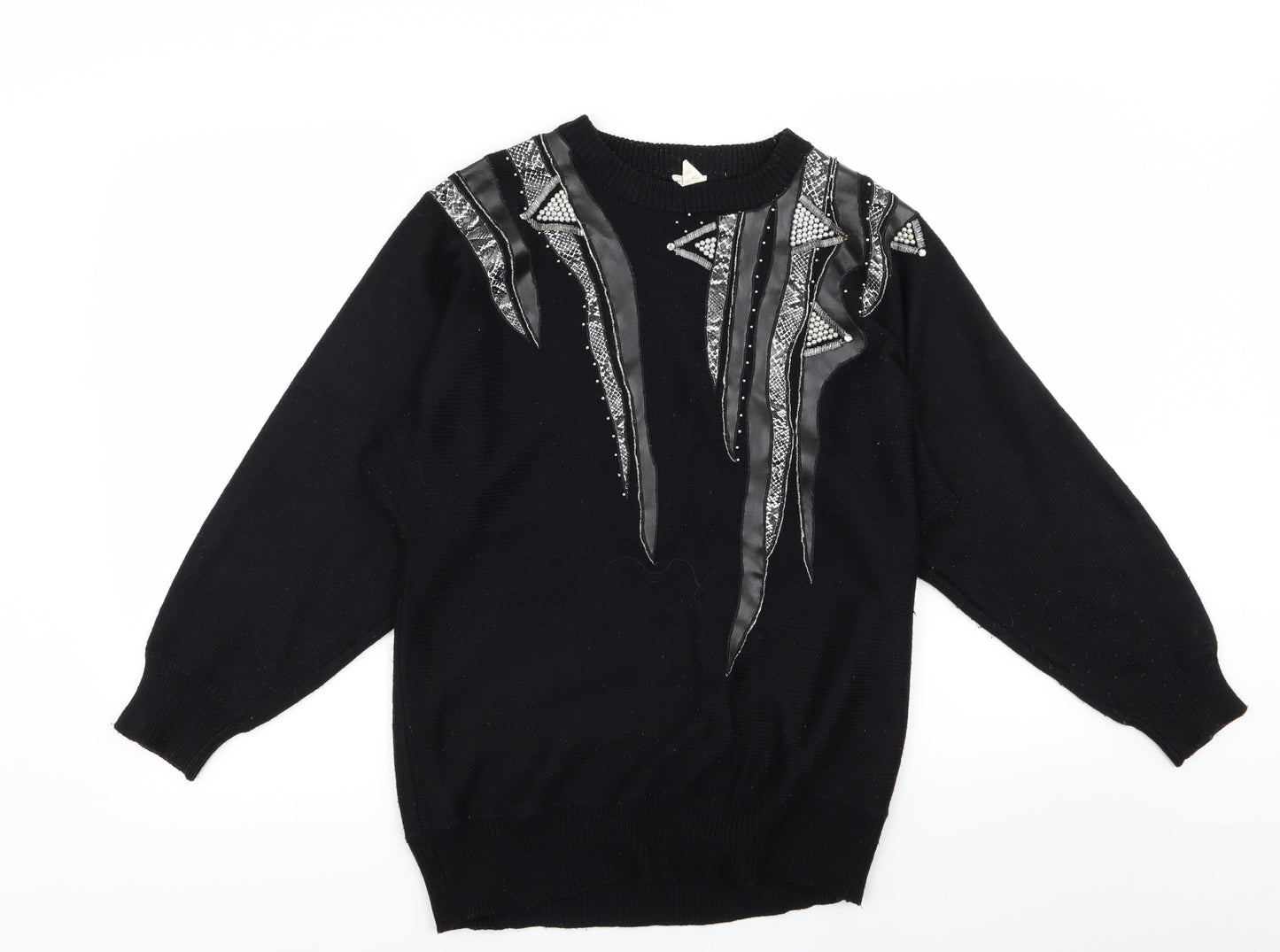 sanco Womens Black Geometric  Pullover Jumper Size M