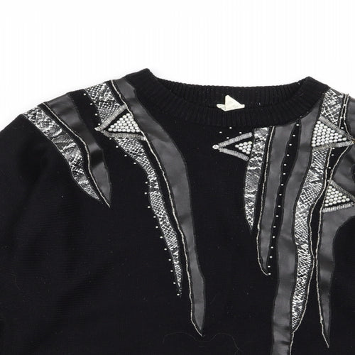 sanco Womens Black Geometric  Pullover Jumper Size M