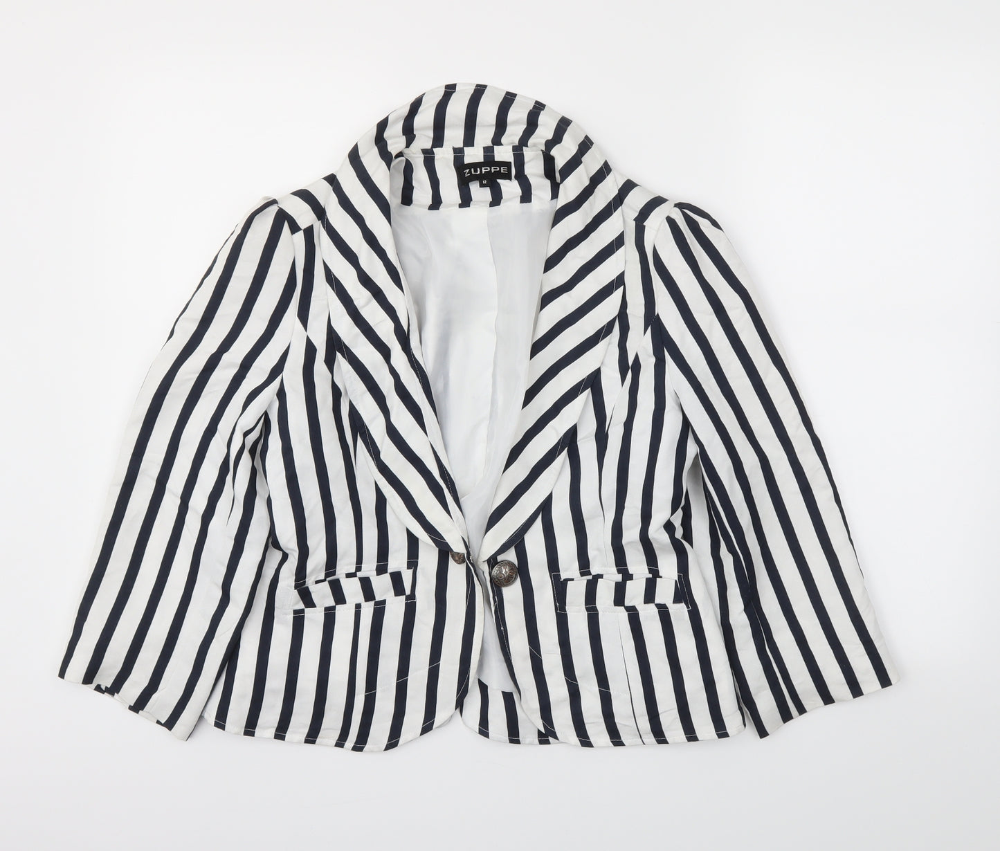 Zuppe Womens Blue Striped  Jacket Blazer Size 12