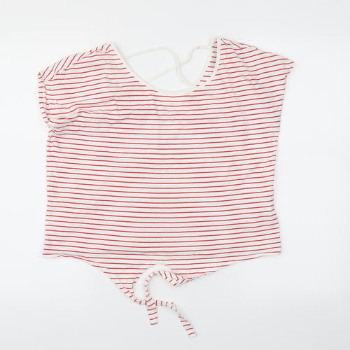 RESERVED Womens Red Striped  Basic T-Shirt Size M