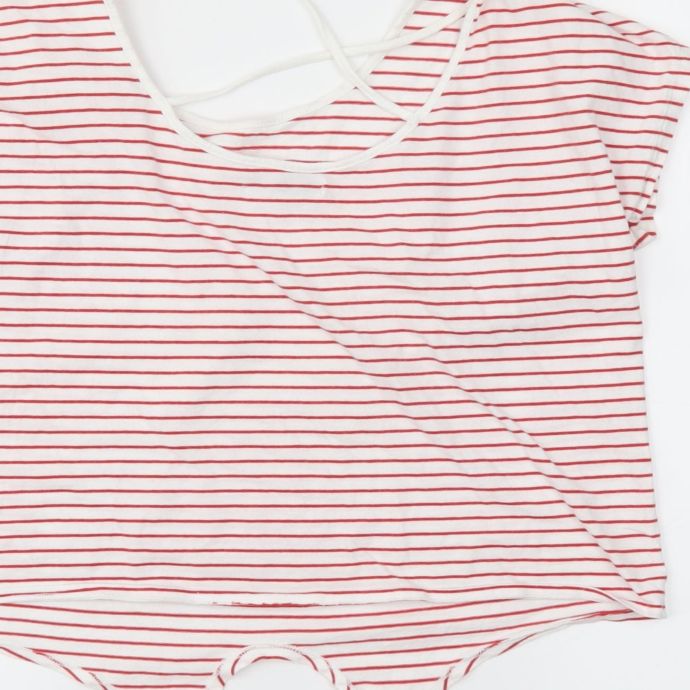 RESERVED Womens Red Striped  Basic T-Shirt Size M
