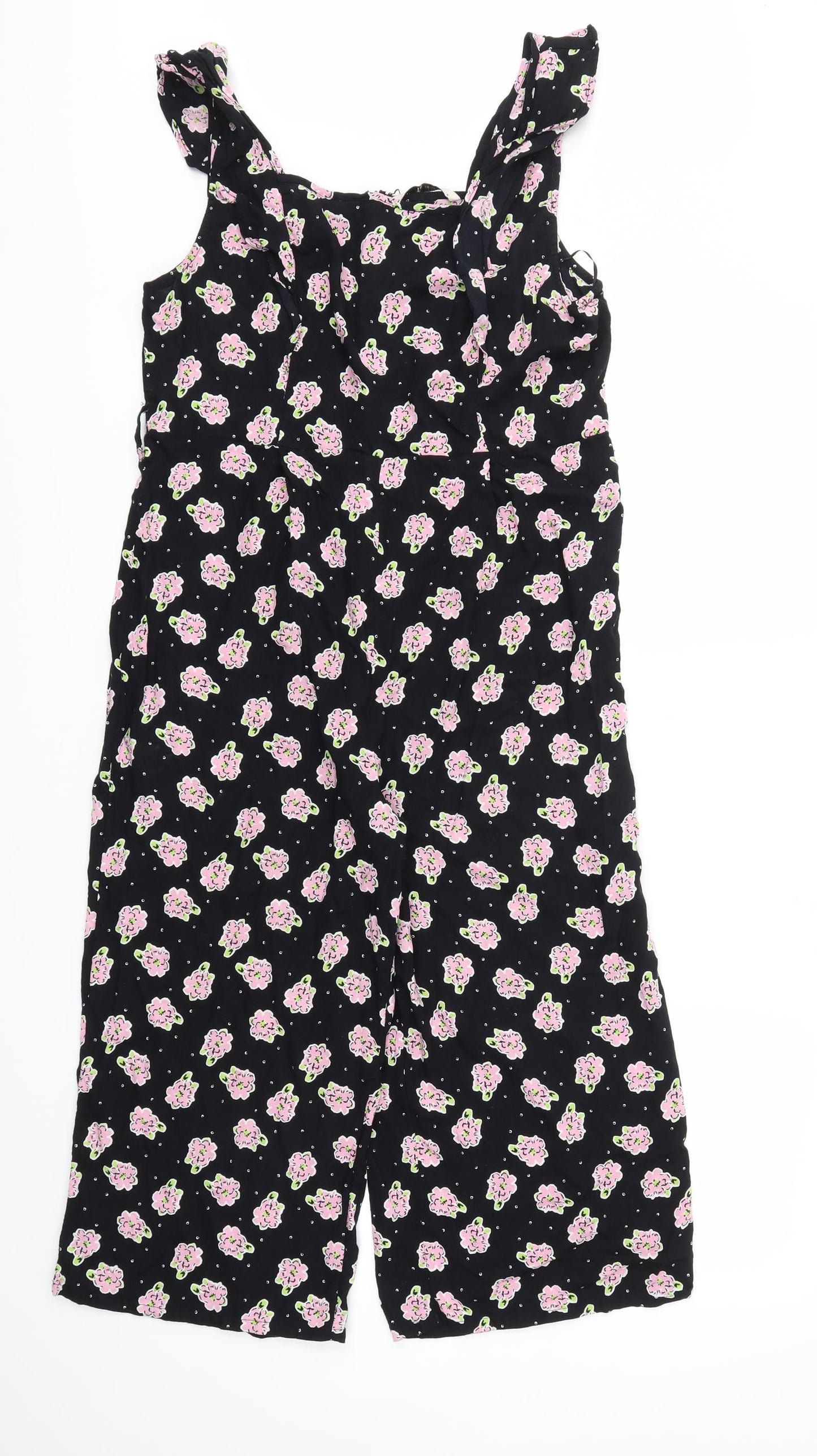 TU Womens Black Floral  Jumpsuit One-Piece Size 16 L19 in
