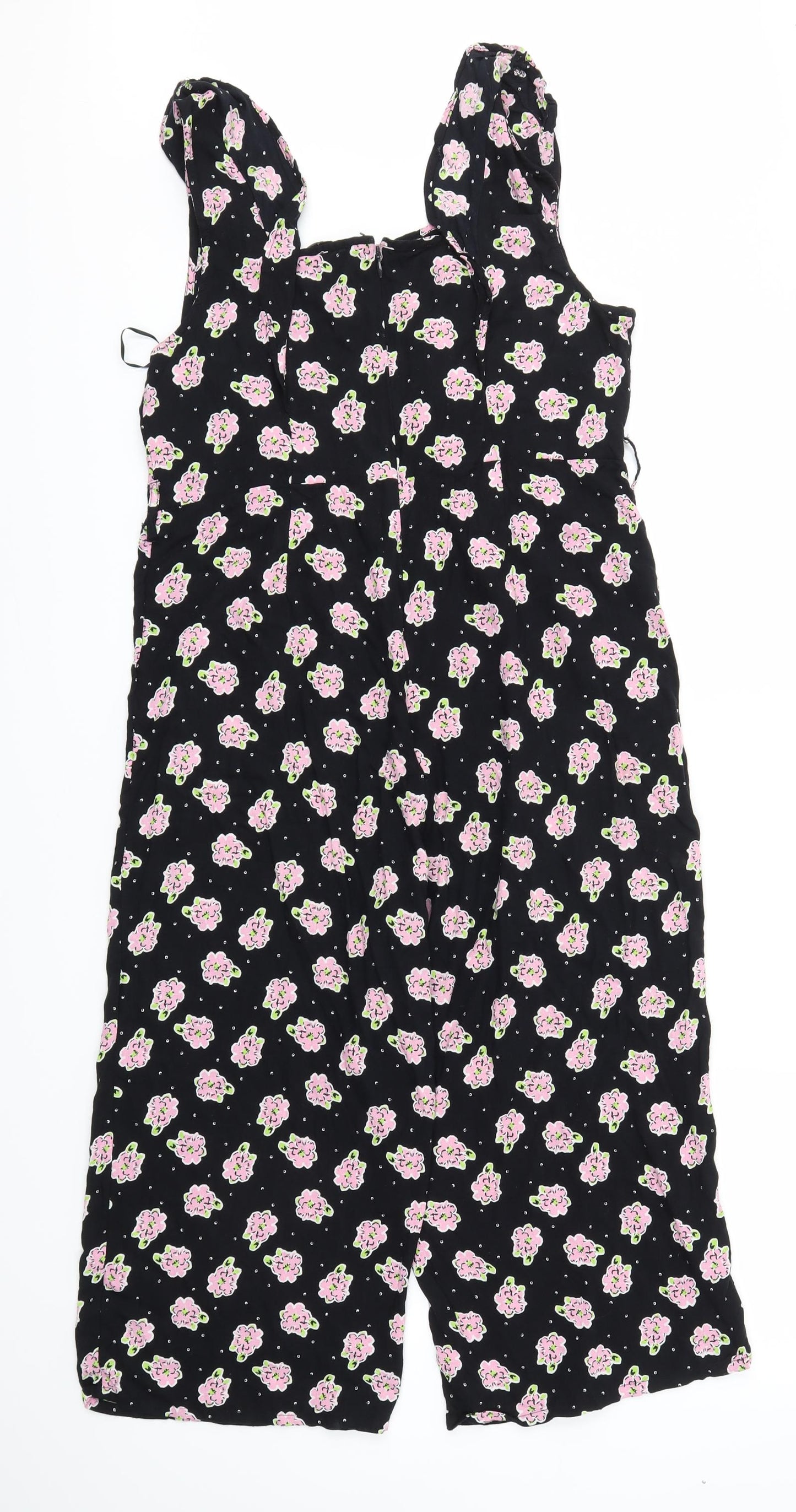 TU Womens Black Floral  Jumpsuit One-Piece Size 16 L19 in