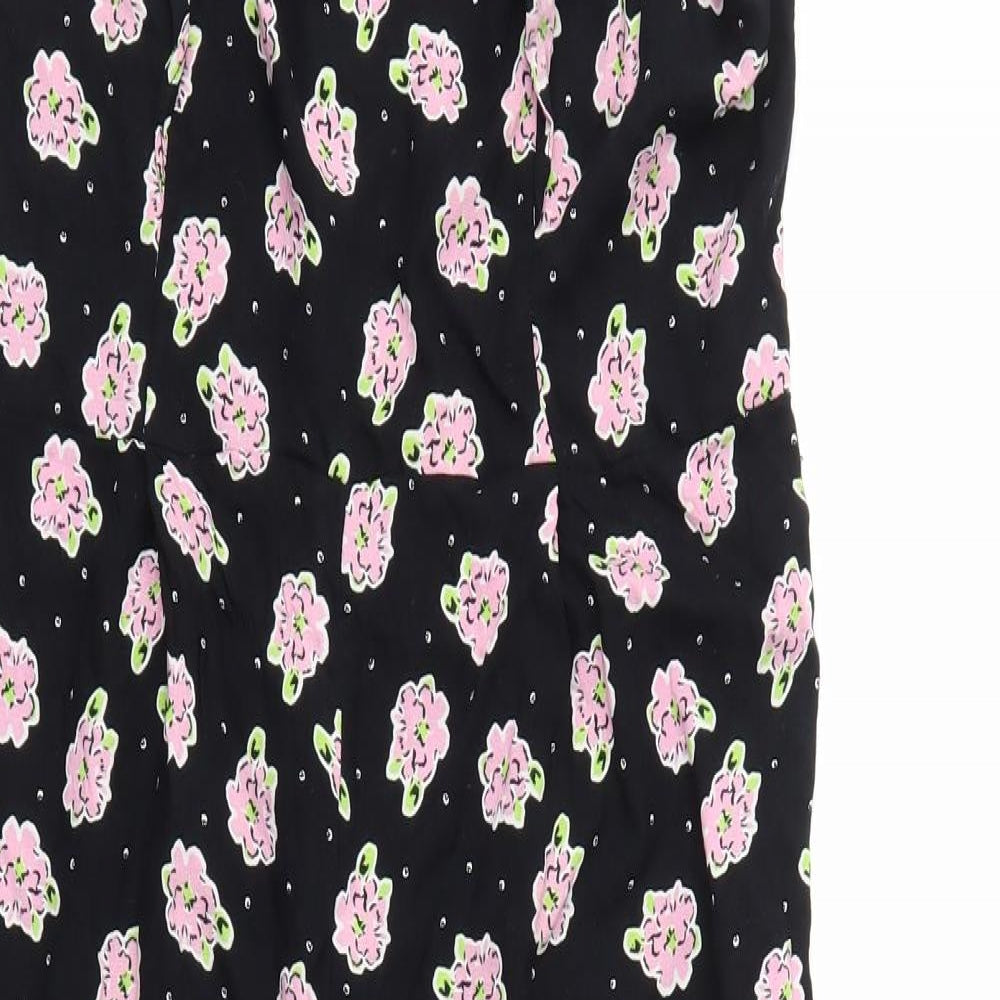 TU Womens Black Floral  Jumpsuit One-Piece Size 16 L19 in